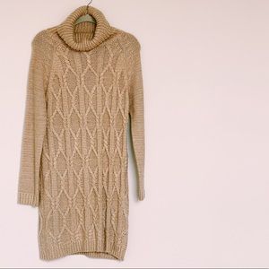 ‘Asos’ Tan Cable Knit Turtleneck Sweater Dress
